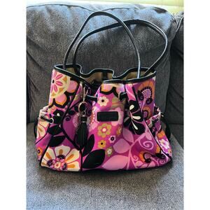 Spartina 449 Sirena Shoulder Purse Tote Handbag Pink Floral Linen & Leather